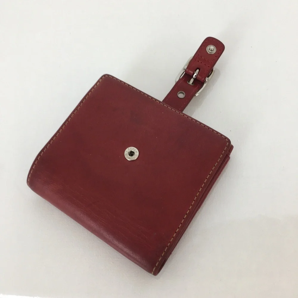 Y2K Vintage Rare Coach Zoe Legacy Buckle Bifold Wallet Red Leather Mini 4”